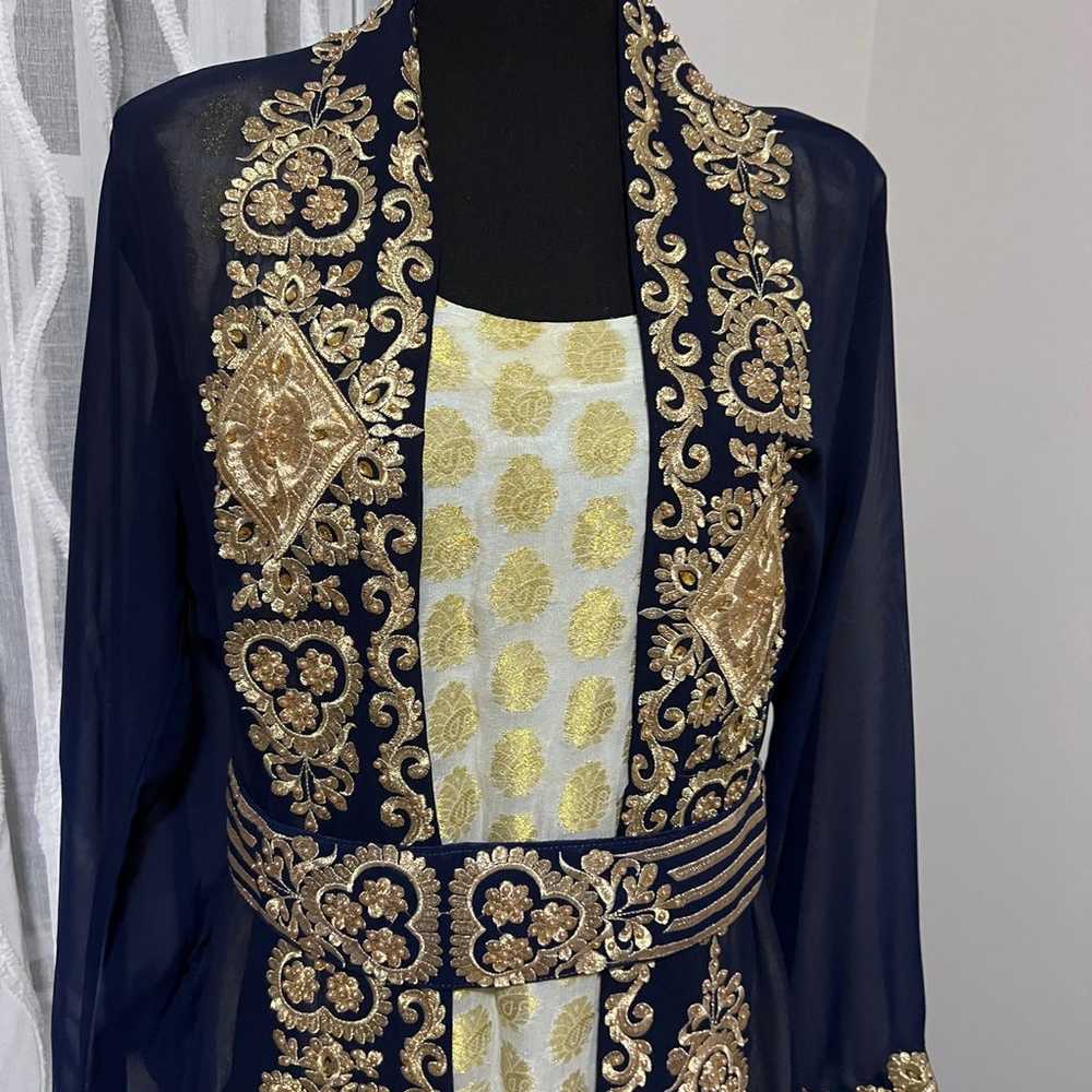 2 pieces Kaftan Dress in Blue and Gold - image 2
