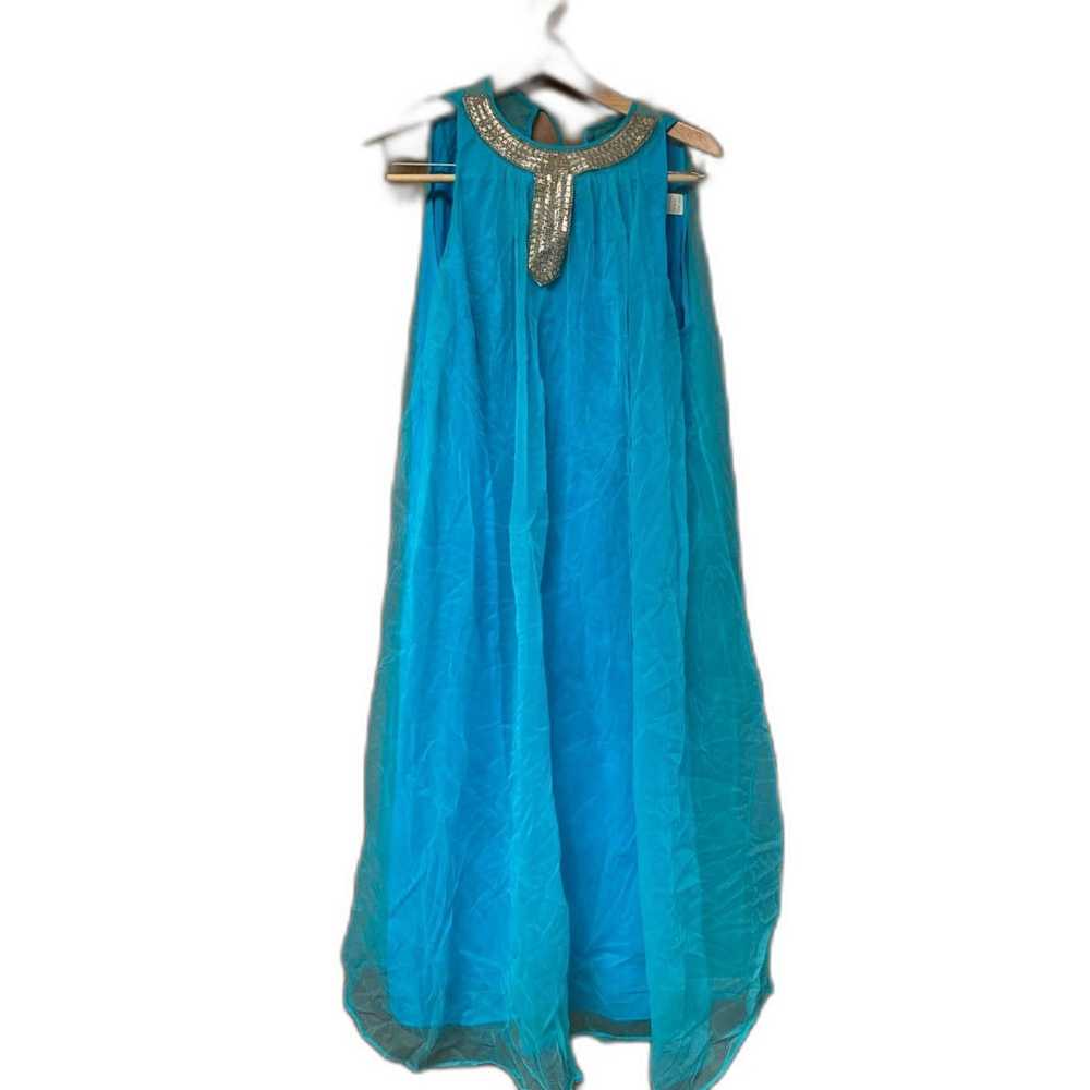 Vintage A-line Sheath Turquoise Dress with Silver… - image 1