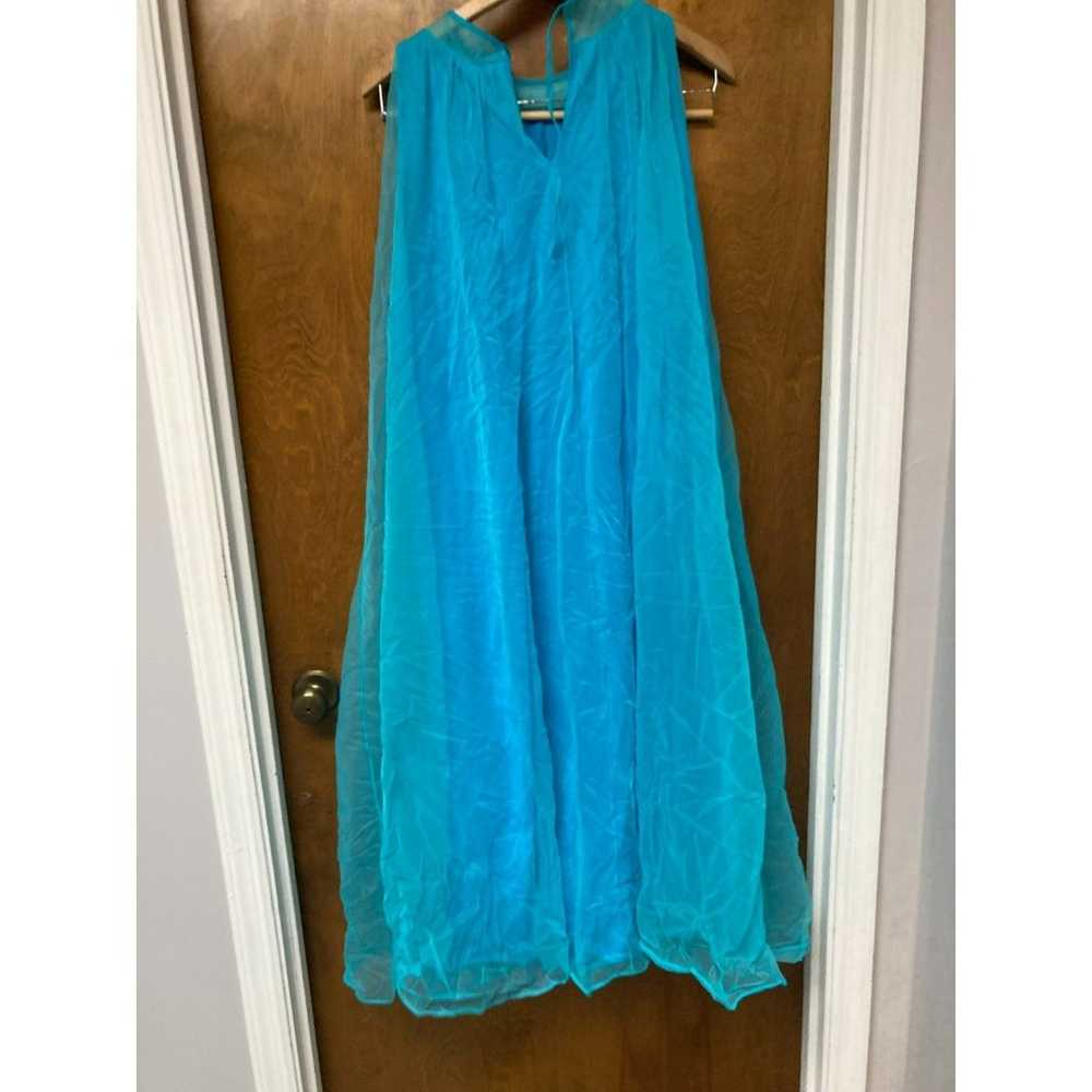 Vintage A-line Sheath Turquoise Dress with Silver… - image 2