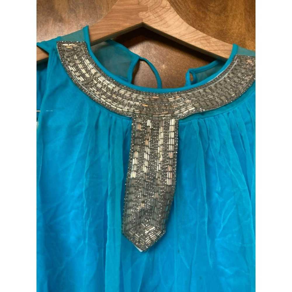 Vintage A-line Sheath Turquoise Dress with Silver… - image 3