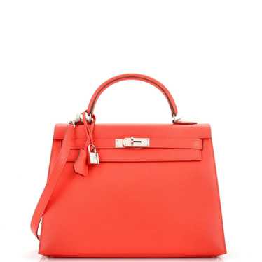 Hermes Kelly Handbag Red Epsom with Palladium Har… - image 1