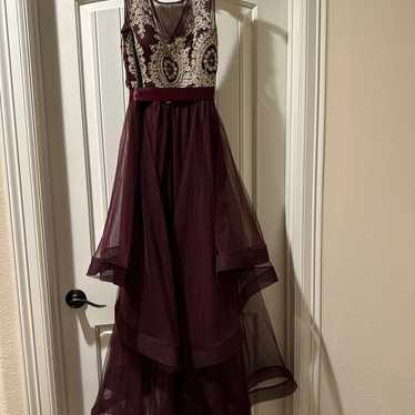 Maroon and Gold Prom Dress