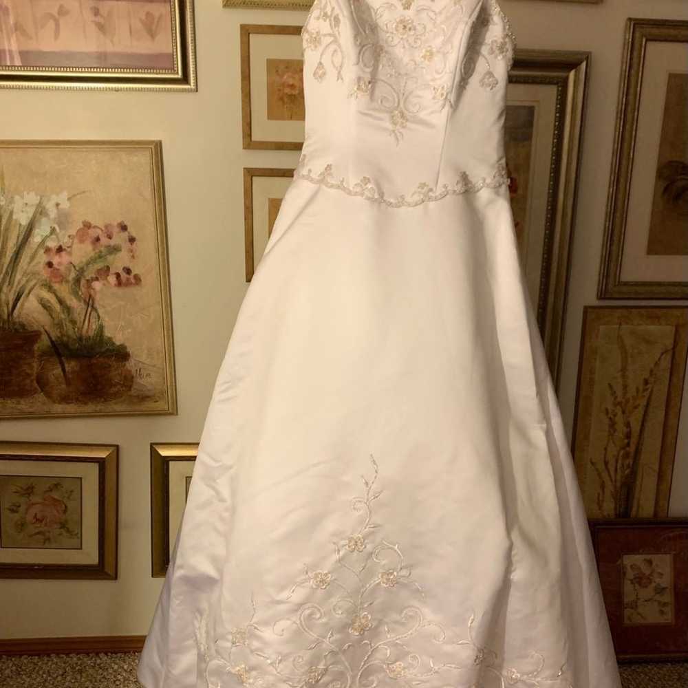 DaVinci white satin beaded wedding dress - image 1