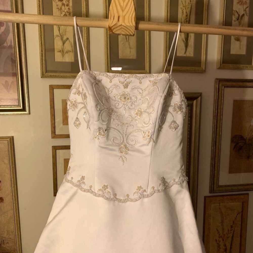 DaVinci white satin beaded wedding dress - image 2