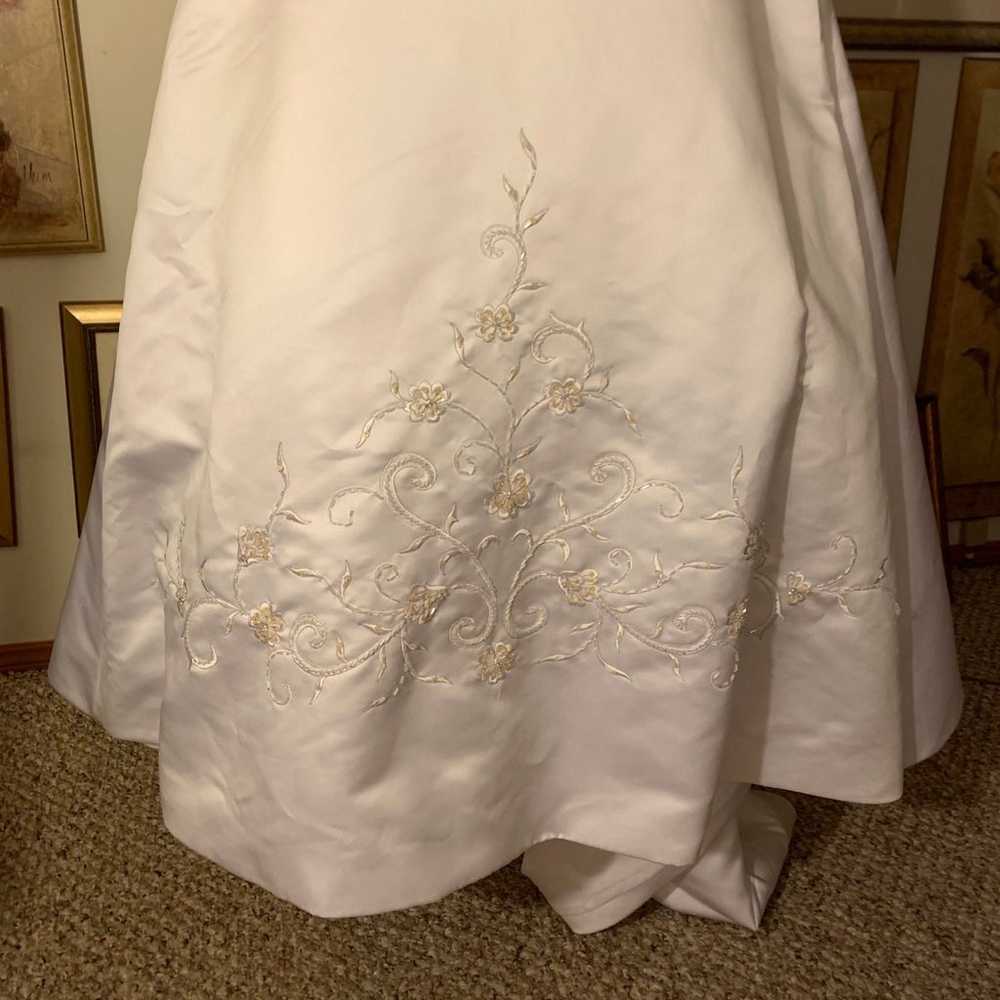 DaVinci white satin beaded wedding dress - image 3
