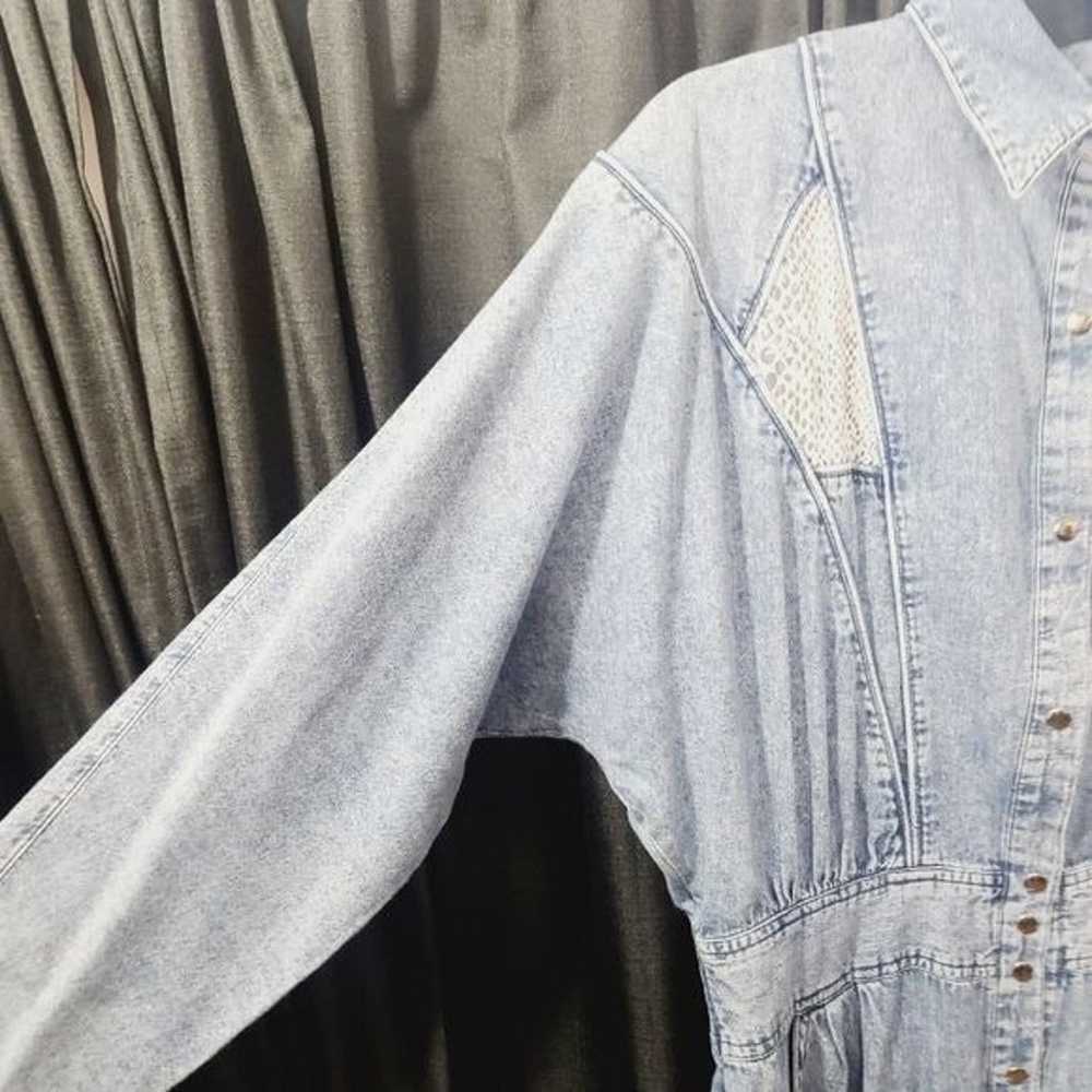 Vintage 80s 90s Denim Long Sleeve Glam Jumpsuit L… - image 4