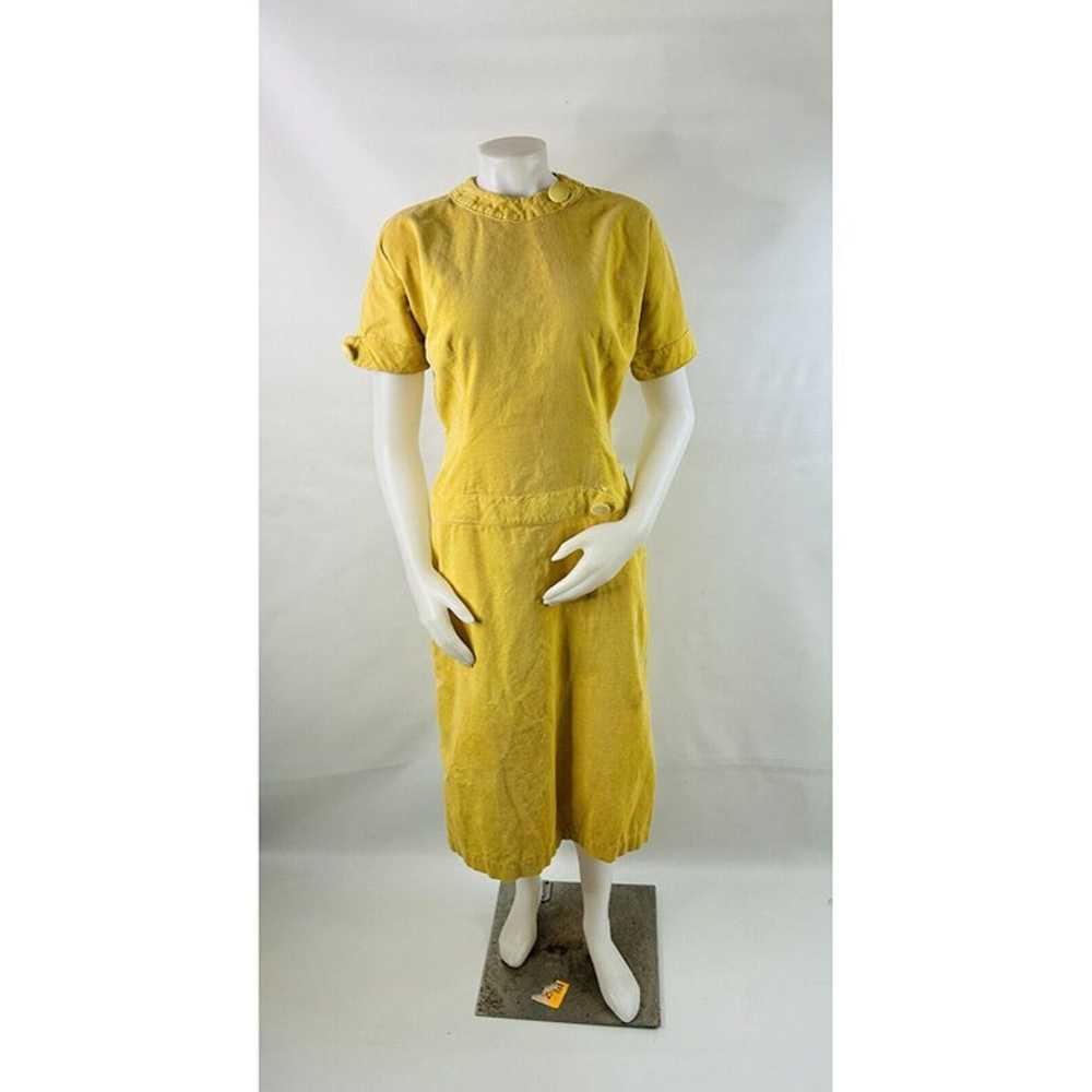 VTG 1940s Mod Womens Large Yellow Corduroy Drop W… - image 1