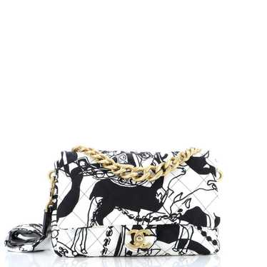 Chanel Deer Coco Flap Bag Quilted Printed Fabric … - image 1