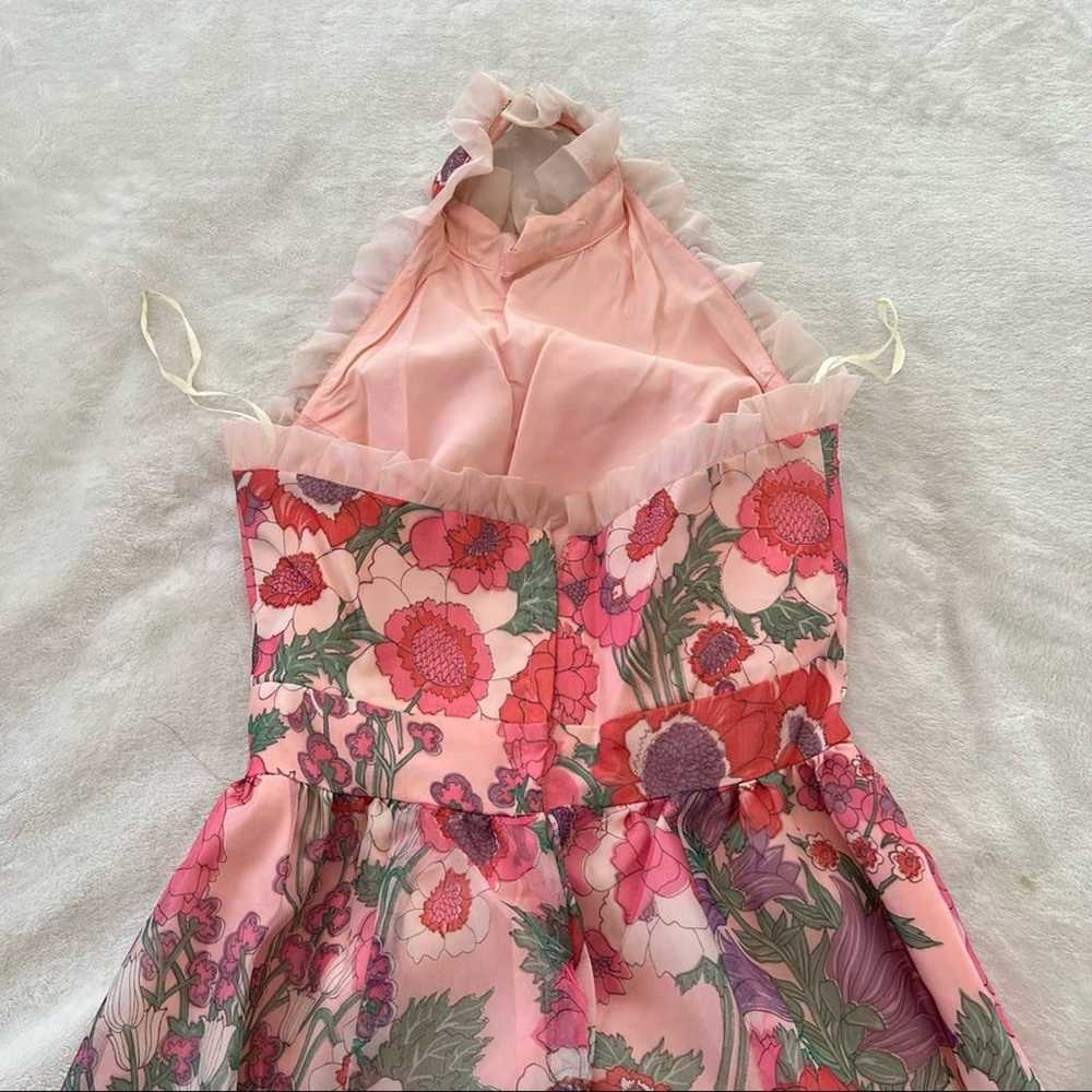 Vintage Pink Retro Floral Halter Maxi Dress - image 4