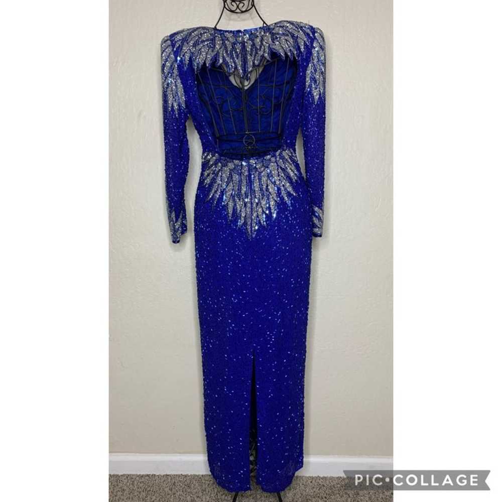 VTG Black Tie By He-Ro Ind Blue Long Sequin Beade… - image 2