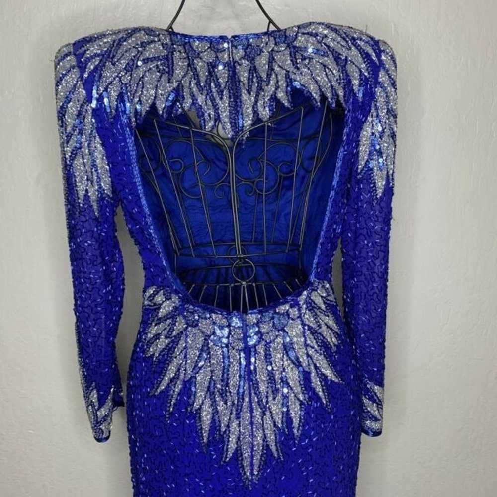 VTG Black Tie By He-Ro Ind Blue Long Sequin Beade… - image 7