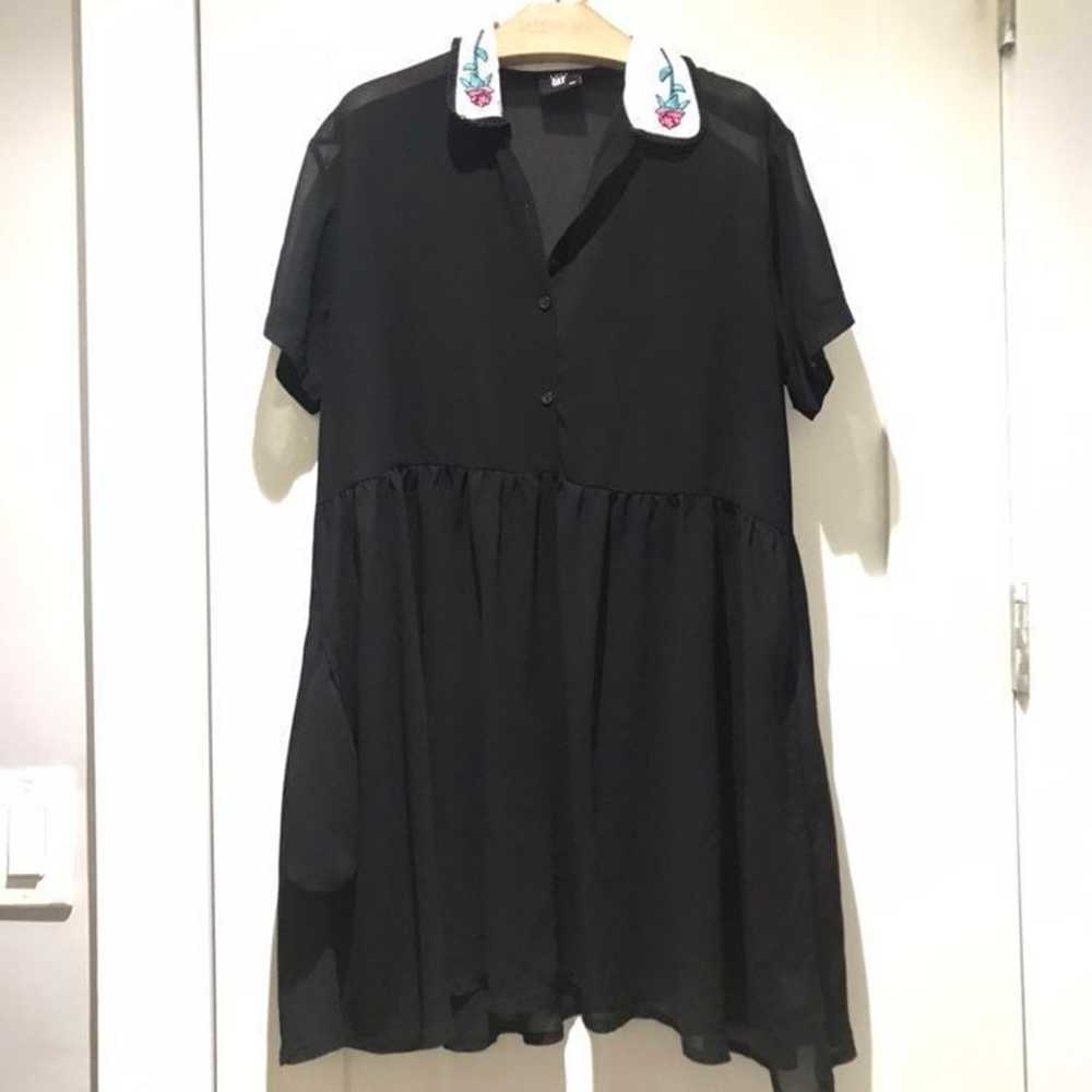 Lazy Oaf Sheer Black Shirt Dress Rose Collar - image 2