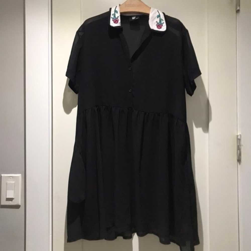 Lazy Oaf Sheer Black Shirt Dress Rose Collar - image 3