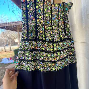 Black dress with gemstones long  size XL prom mil… - image 1