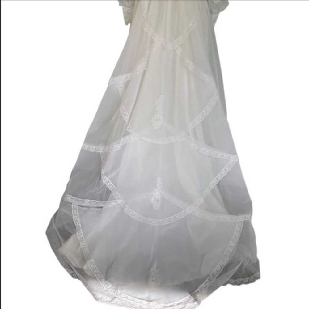 Vintage 80’s white sheer mesh lace wedding dress … - image 10