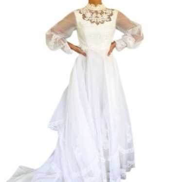 Vintage 80’s white sheer mesh lace wedding dress … - image 1