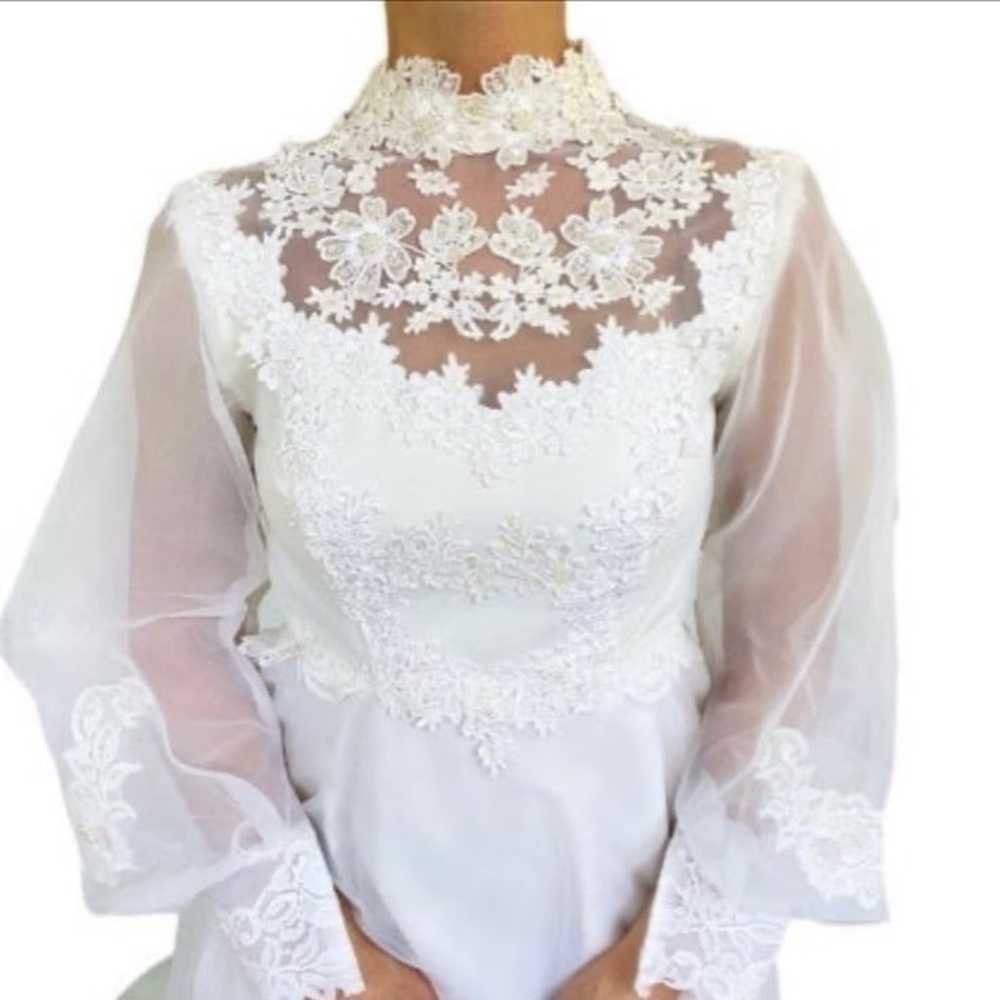 Vintage 80’s white sheer mesh lace wedding dress … - image 2