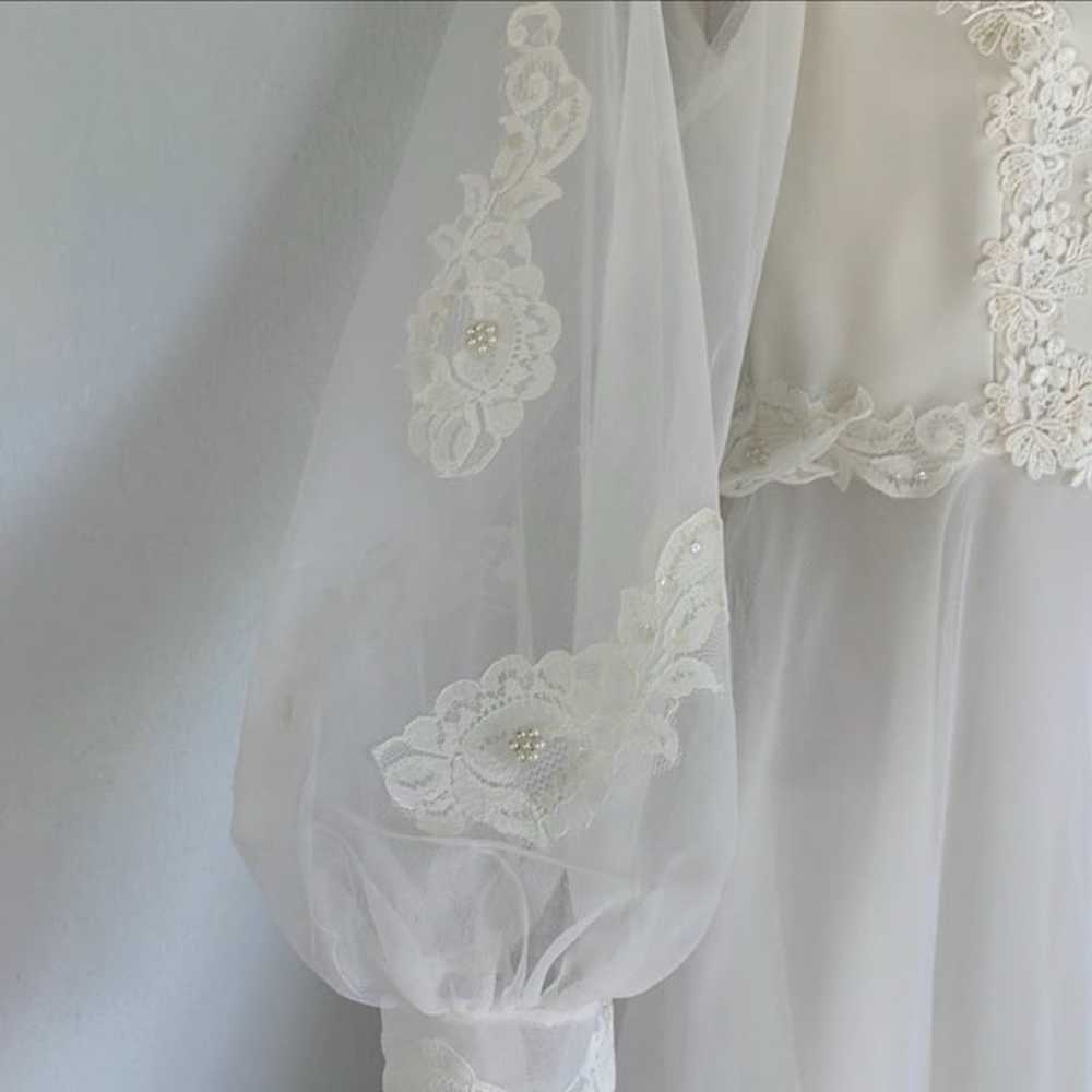 Vintage 80’s white sheer mesh lace wedding dress … - image 3