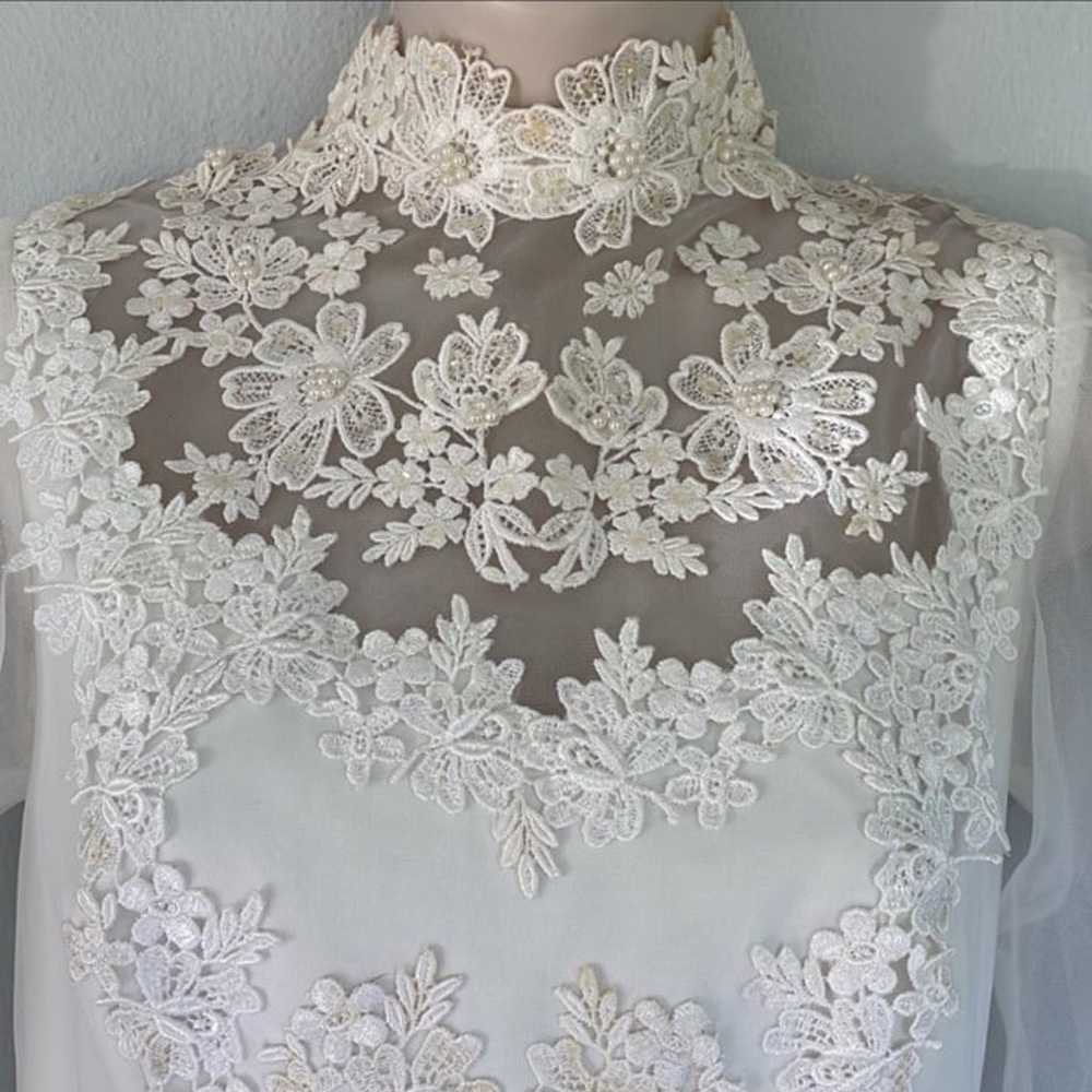 Vintage 80’s white sheer mesh lace wedding dress … - image 5