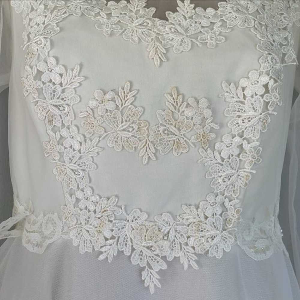 Vintage 80’s white sheer mesh lace wedding dress … - image 6