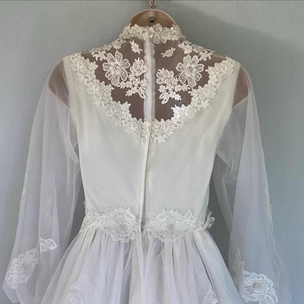 Vintage 80’s white sheer mesh lace wedding dress … - image 9