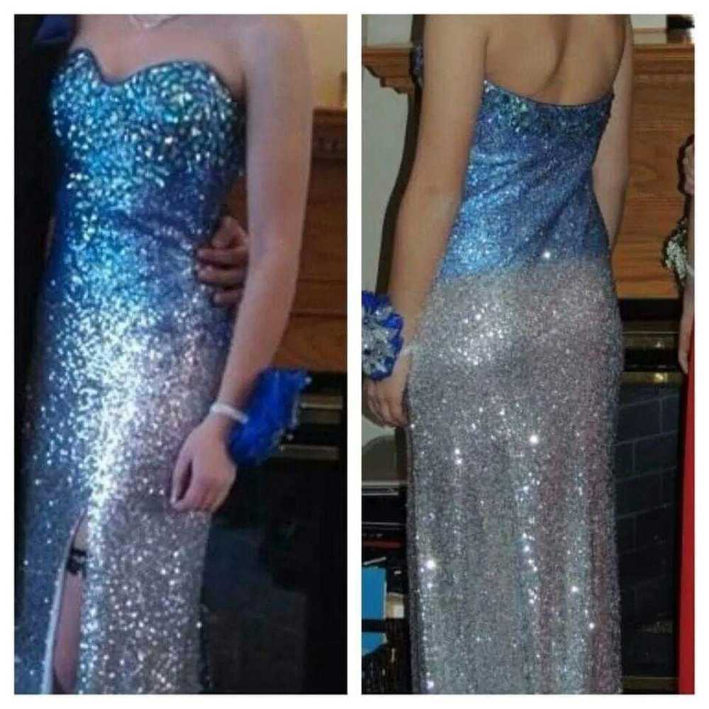 Blue and silver ombre prom dress - image 3