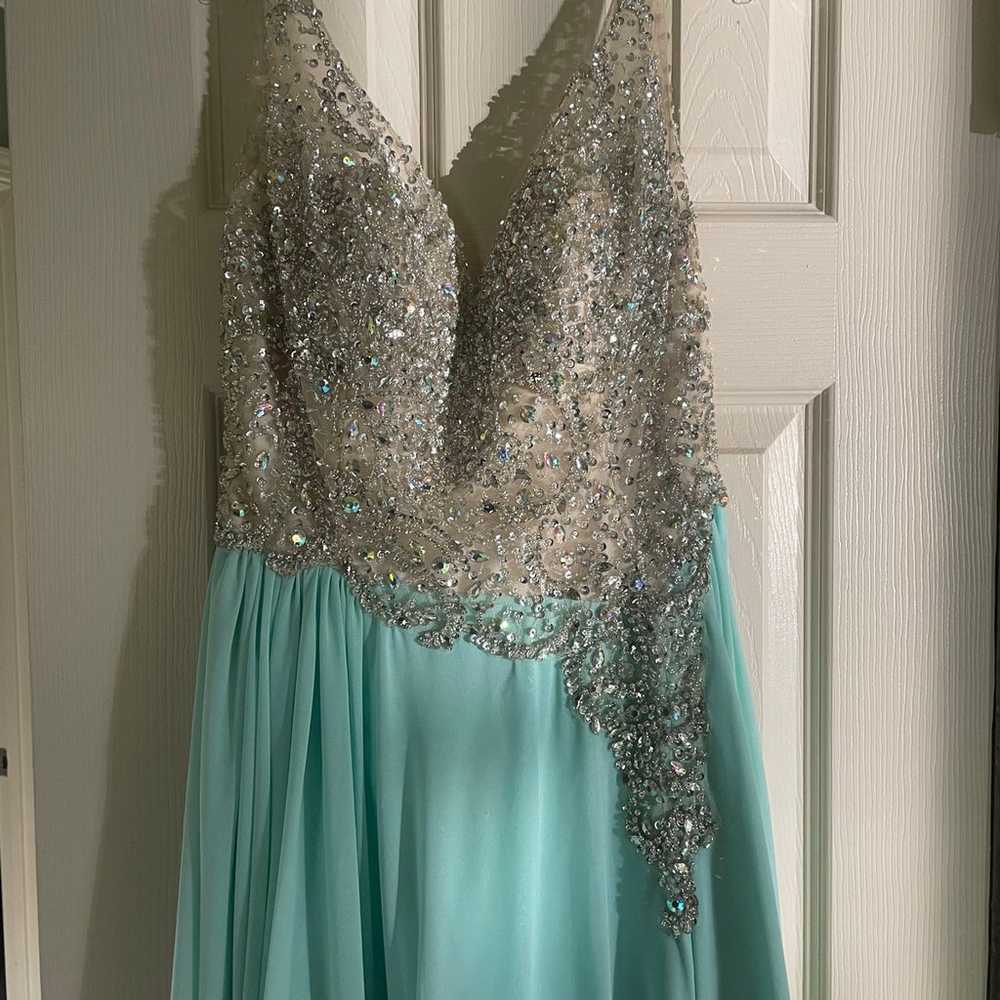 Sea Green Bedazzled Prom Dress - image 1