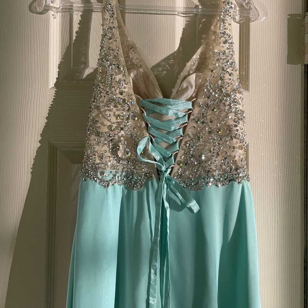 Sea Green Bedazzled Prom Dress - image 2