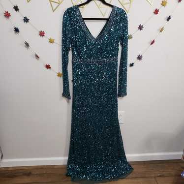 Aidan Mattox green sequined gown size 6