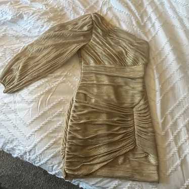 BCBGMAXAZRIA Gold Ruched One Shoulder Dress