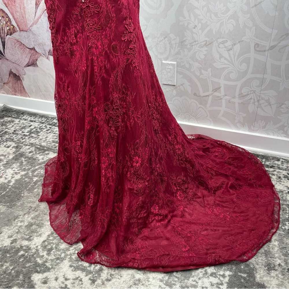 Burgundy or wine color lace mermaid style dress s… - image 11