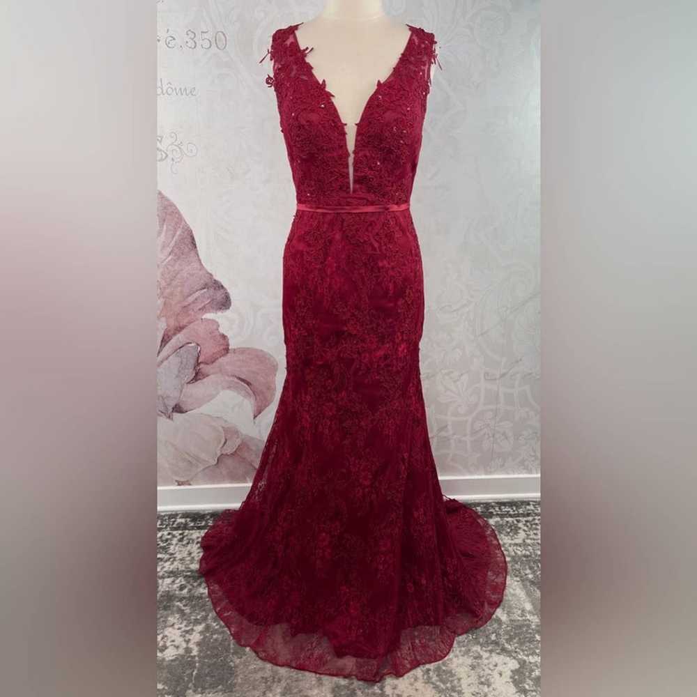 Burgundy or wine color lace mermaid style dress s… - image 1