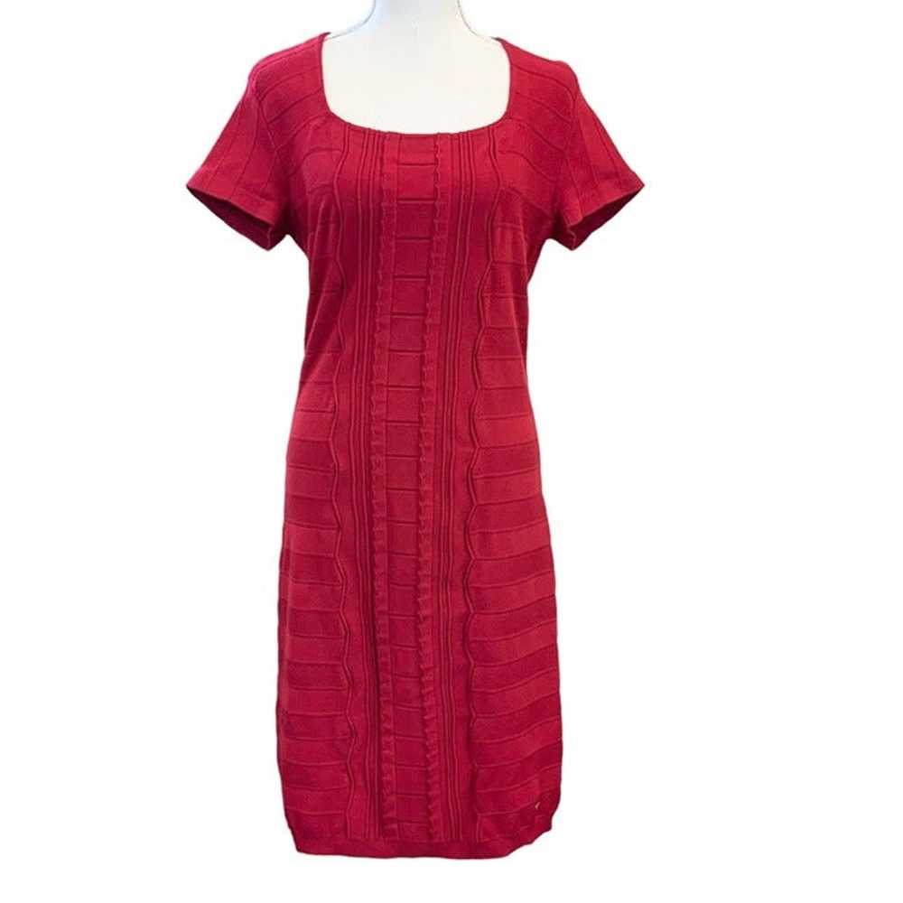 Escada Bodycon Short Sleeve Knit Dress In Ruby Si… - image 1