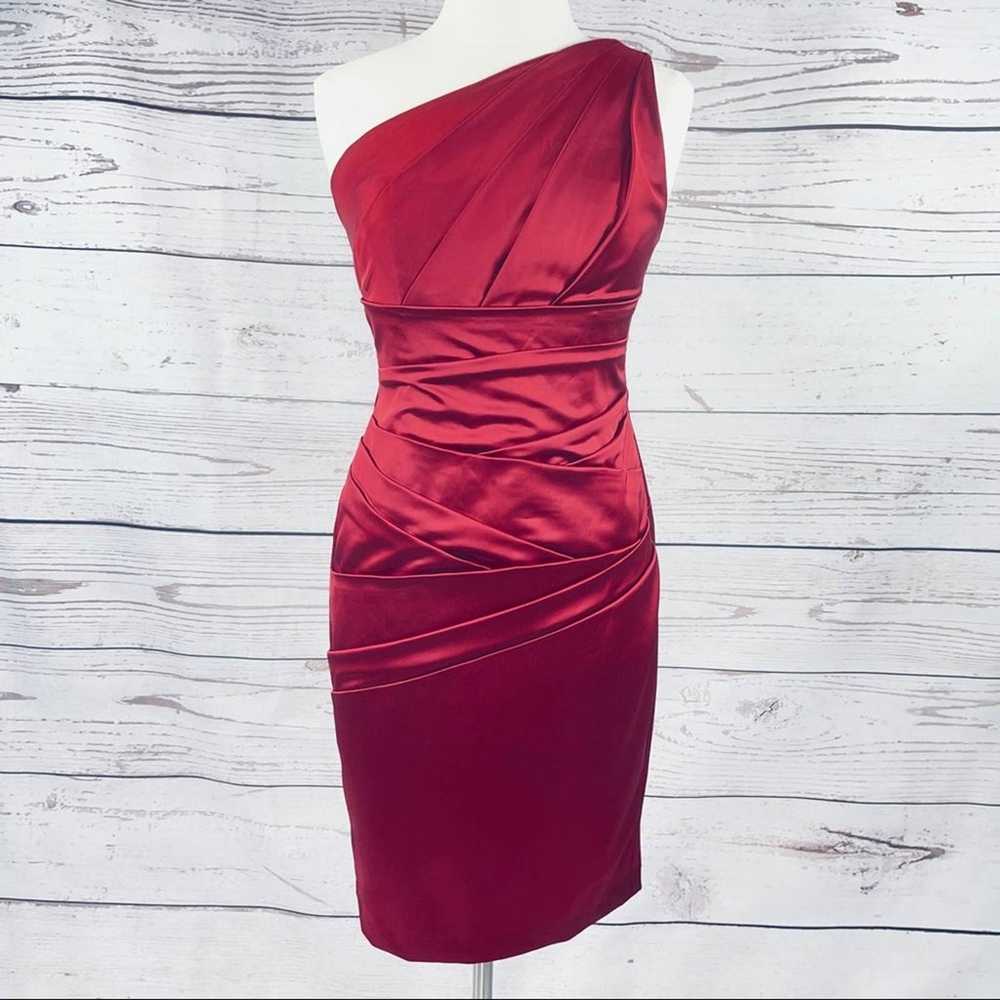 David's Bridal red single shoulder ruched dress - image 1