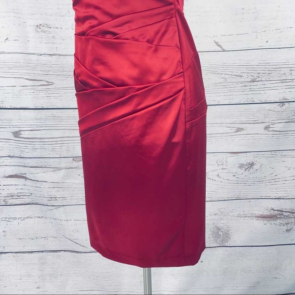 David's Bridal red single shoulder ruched dress - image 9