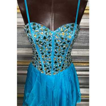 Fancy Flowy Dave & Johnny Blue Sequin Bust Corset… - image 1