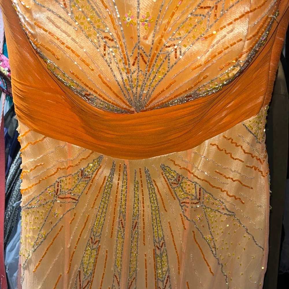 MORGAN & CO Beaded Strapless Neon Yellow & Orange… - image 2