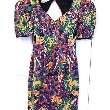 Vintage Glam: Morton Myles Sequin Floral Dress - … - image 1