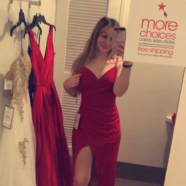 Red prom dress with thigh slit - image 1