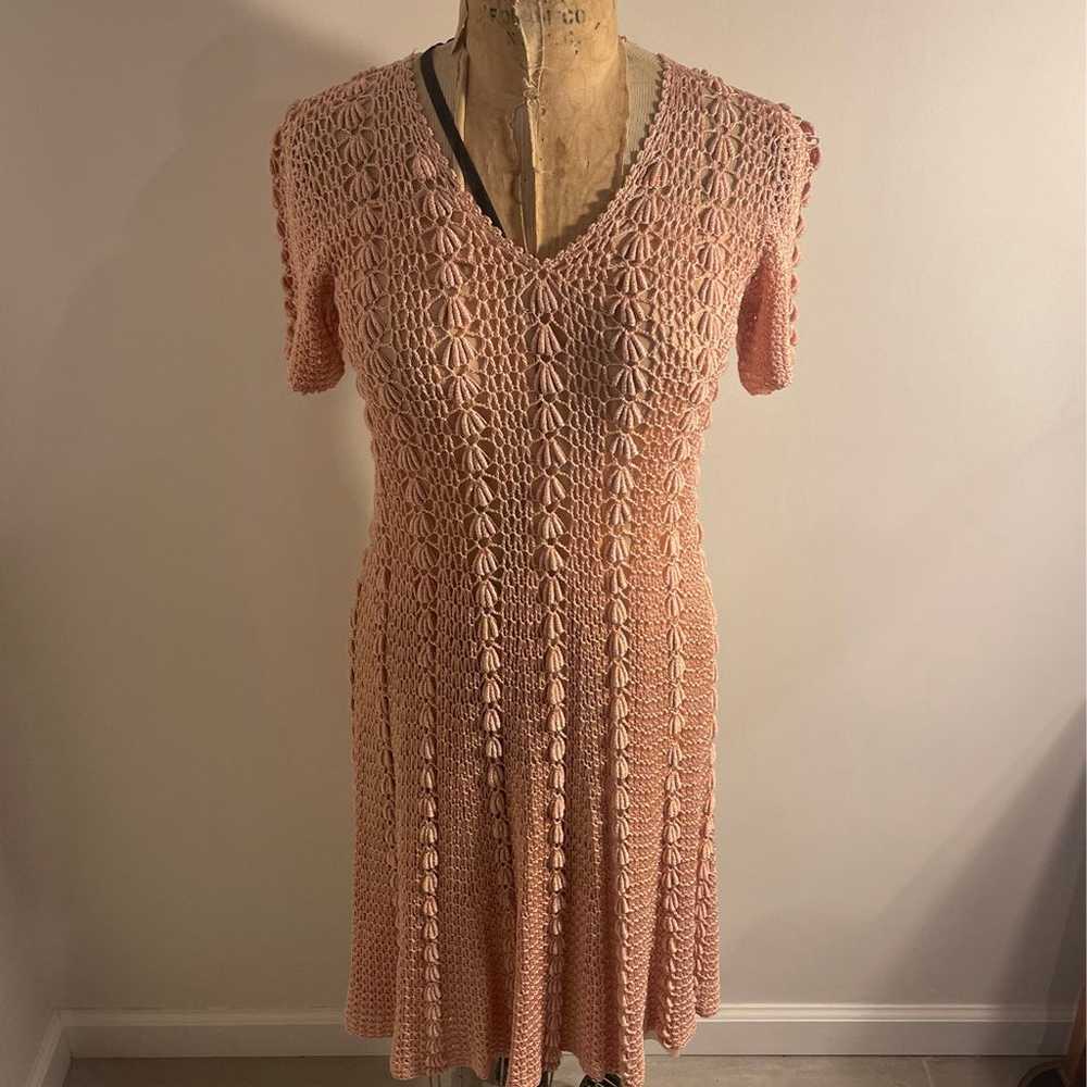 vintage crochet dress, rose color - image 1