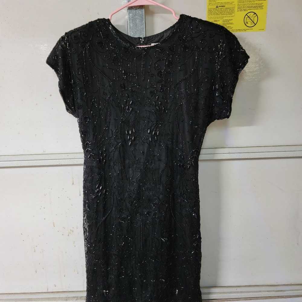 Vintage Black Silk Beaded Sequined Dress - image 1