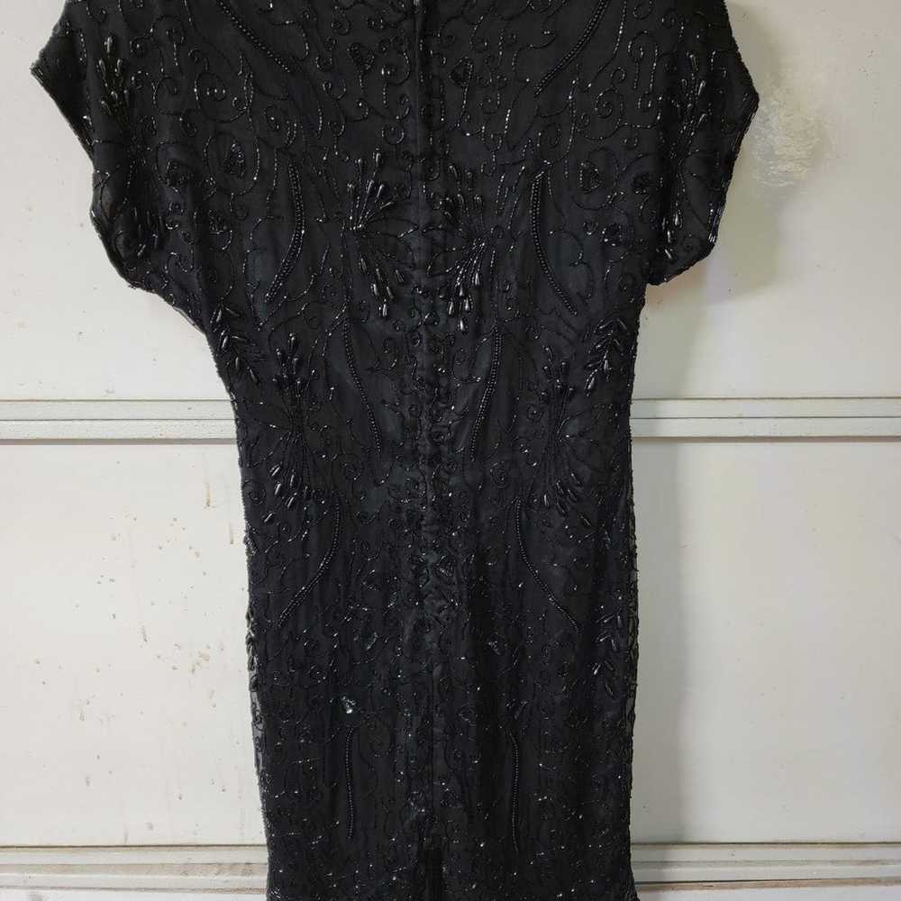 Vintage Black Silk Beaded Sequined Dress - image 2