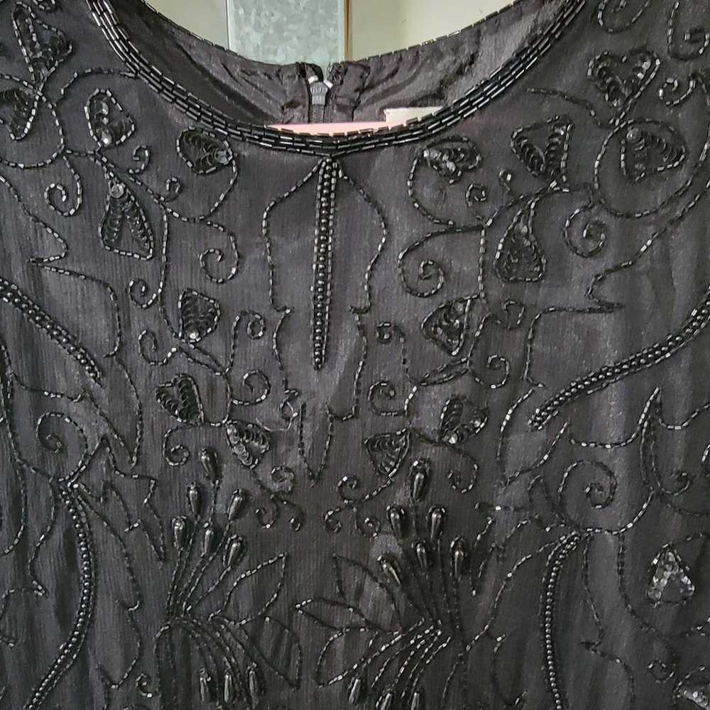 Vintage Black Silk Beaded Sequined Dress - image 3