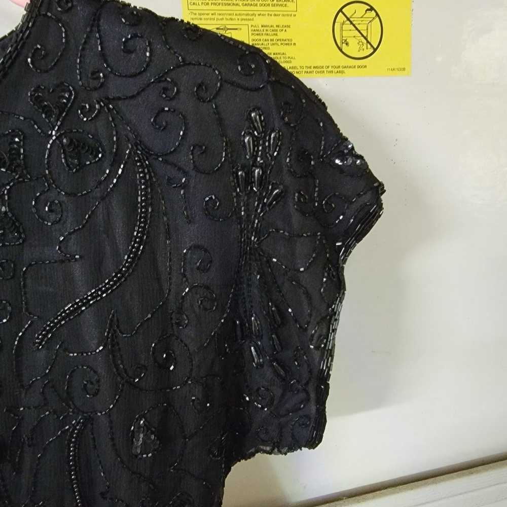 Vintage Black Silk Beaded Sequined Dress - image 4