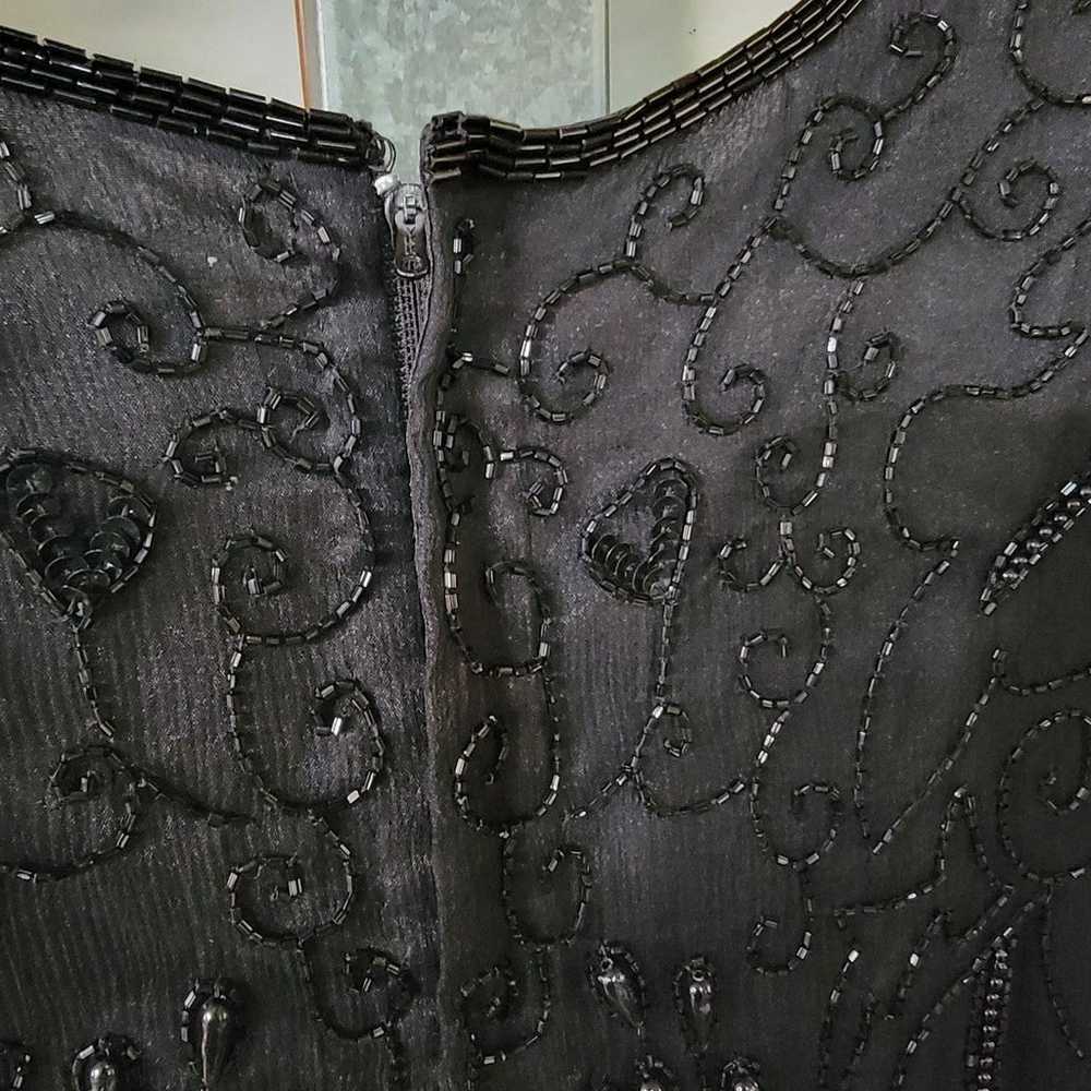 Vintage Black Silk Beaded Sequined Dress - image 5