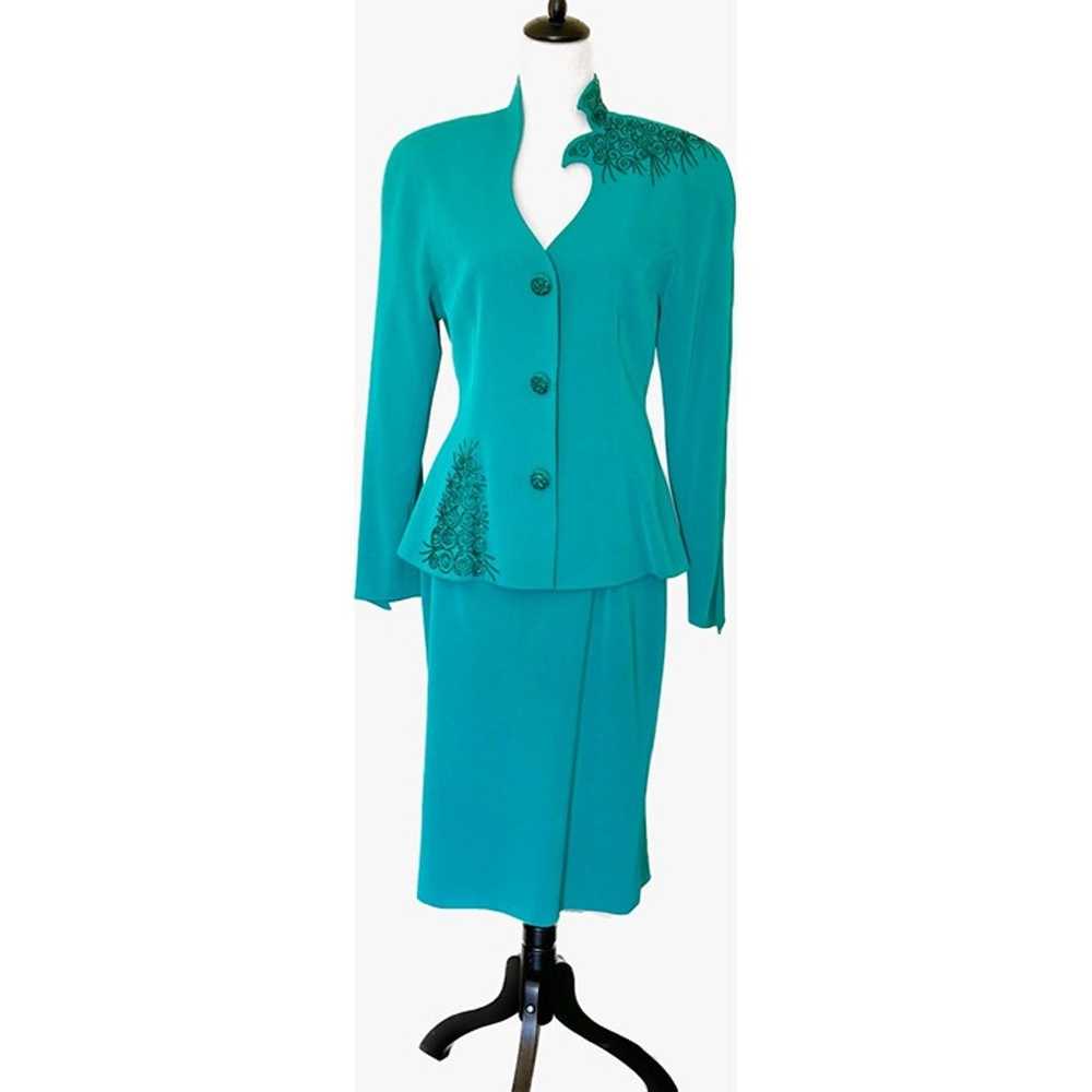 Daymore Couture Teal Beaded Evening Suit, Vintage… - image 1