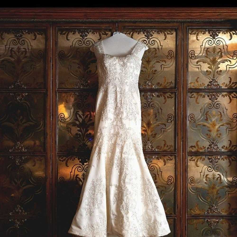 Oleg Cassini  Ivory Satin and Beaded Wedding Gown - image 1