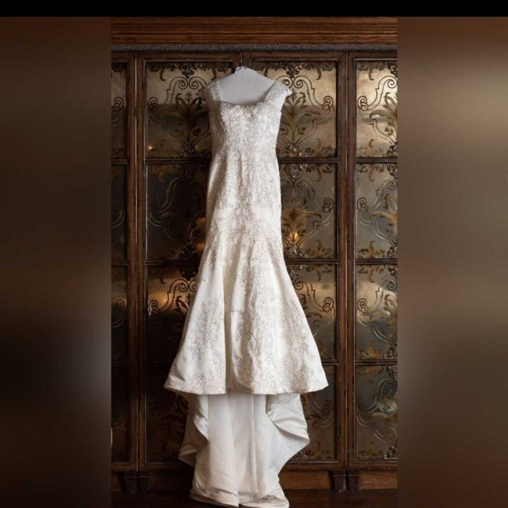 Oleg Cassini  Ivory Satin and Beaded Wedding Gown - image 2