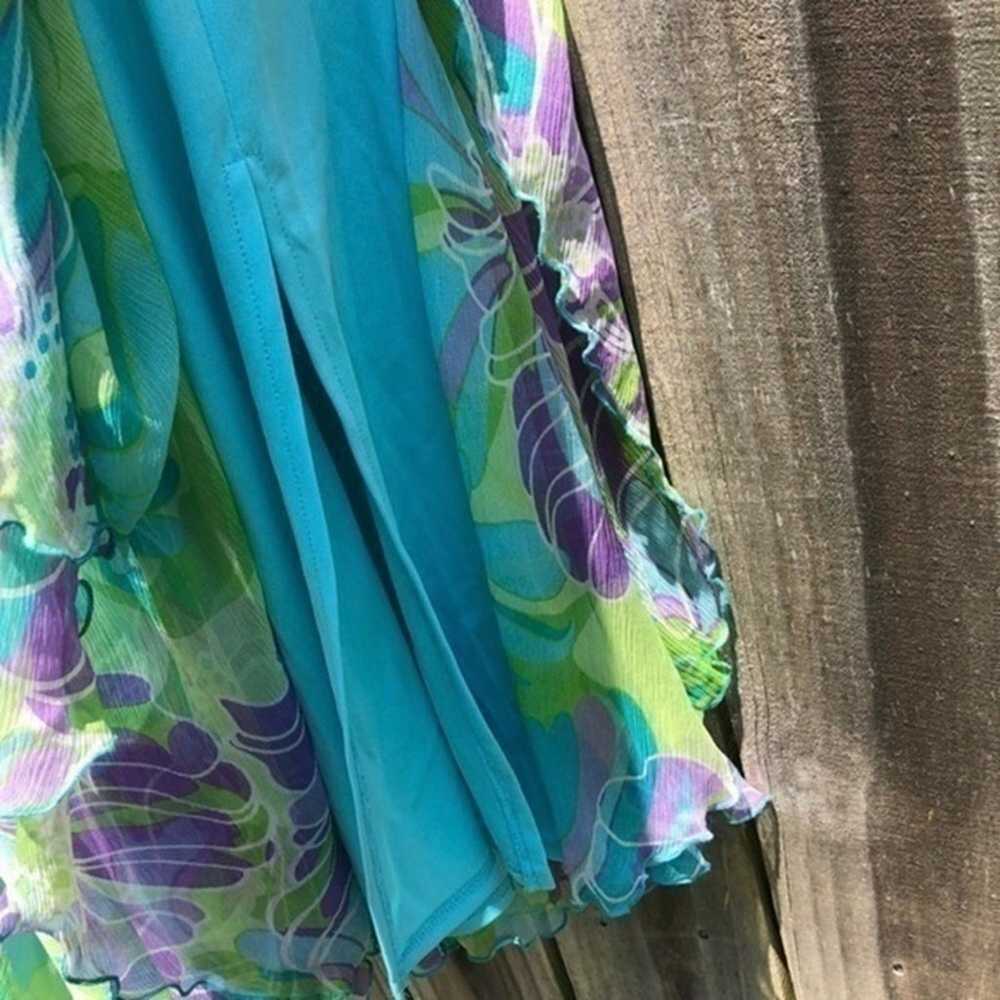 Tadashi Shoji Silk Floral Dress 12 Blue Green Pur… - image 6