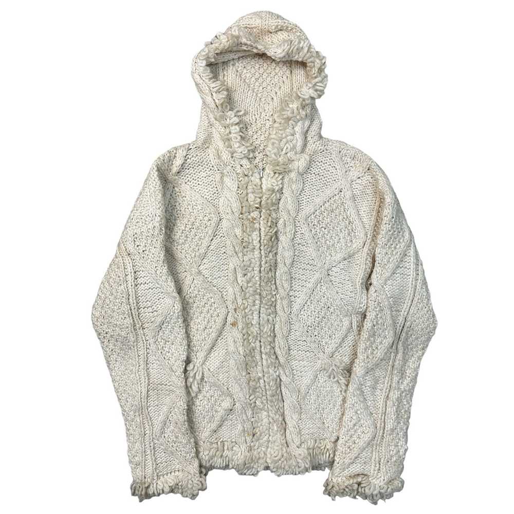 Vintage Hand Knit Hoodie 100% Wool Chunky Abstrac… - image 1